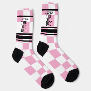 Cool Dad gepersonaliseerde geruit roze Sokken