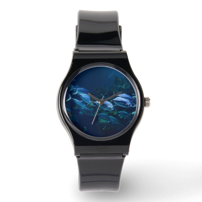 Cool Dark Aquarium Fish Shoal Horloge (Voorkant)