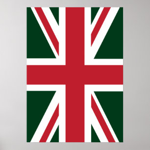 Cool Dark Green Red Union Jack Britse (UK) vlag Poster