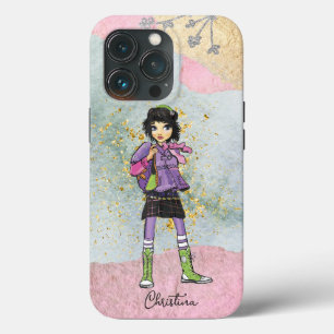 Cool Dark Hair Fashionable Girl Name iPhone 13 Pro Hoesje