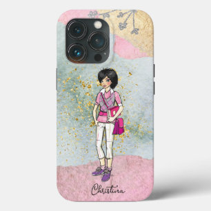 Cool Dark Hair Fashionable Girl Name iPhone 13 Pro Hoesje