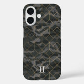 Cool Dark Olive Camo & Gold Geometrisch Monogram Case-Mate iPhone Case (Achterkant)