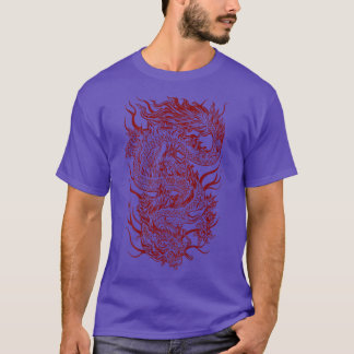 Cool Dark Red Japanese Dragon Backside  T-shirt