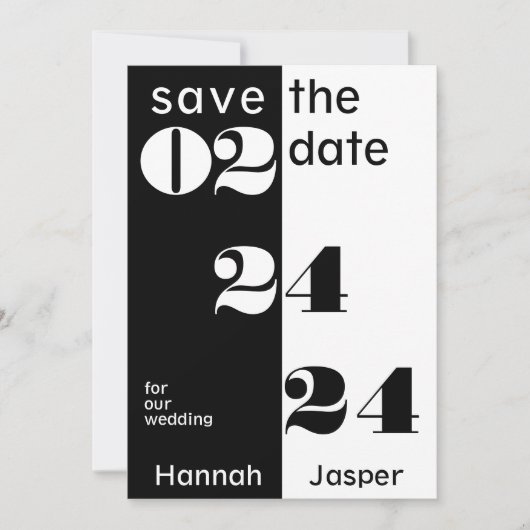 Cool Date Numbers Typografie Zwart Bruiloft Save The Date (Voorkant)