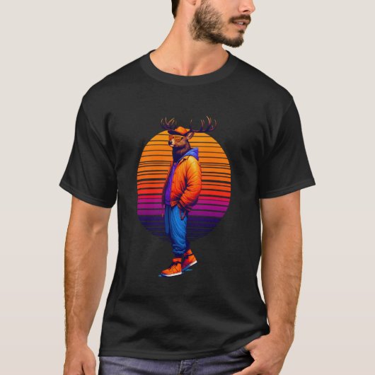 Cool Deer Moderne Stedelijke Stijl Zonsondergang R T-shirt (Voorkant)
