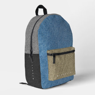 Cool Denim Color Block Zwart Grijs Blauw Goud Jean Bedrukte Rugzak