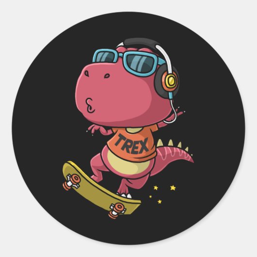 Cool dinosaur speelskateboard ronde sticker (Voorkant)