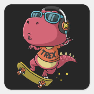 Cool dinosaur speelskateboard vierkante sticker