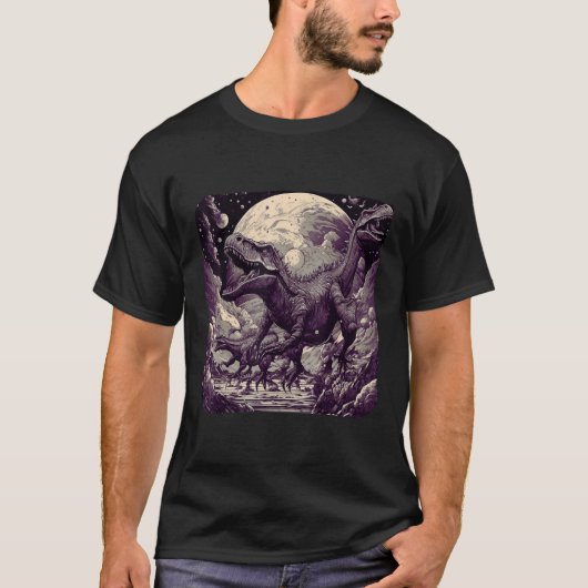 Cool Dinosaurs Space Graphic Fantasy Art T-shirt (Voorkant)