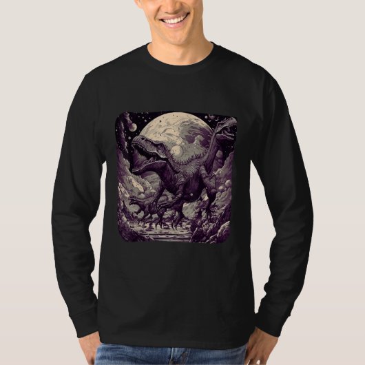 Cool Dinosaurs Space Graphic Fantasy Art T-shirt (Voorkant)