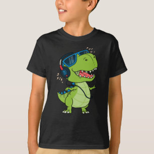 Cool dinosaurus luistert naar muziek t-shirt
