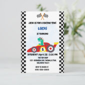 Cool Dinosaurus raceauto jongens spel Verjaardagsf Bedankkaart (Staand voorkant)