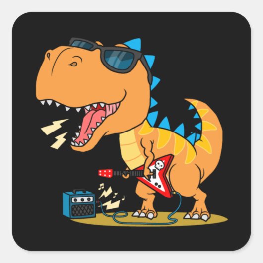 Cool dinosaurus spelen gitaar vierkante sticker (Voorkant)
