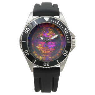 Cool Disco Ball Rainbow Glas in lood Print Horloge