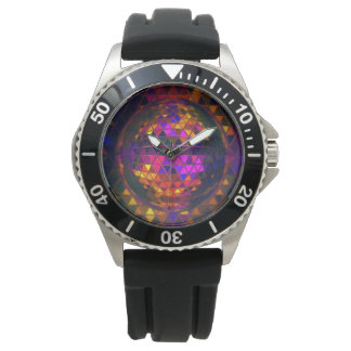 Cool Disco Ball Rainbow Glas in lood Print Horloge