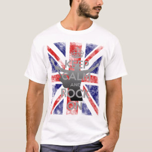 Cool Distressed Blijf Kalmeer en Rock On UK Vlag T-shirt