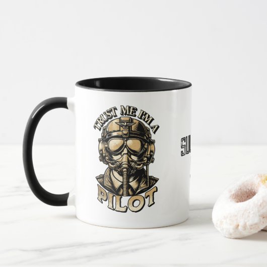 Cool Distressed Custom Naam en Datum Pilot Mok (Met donut)