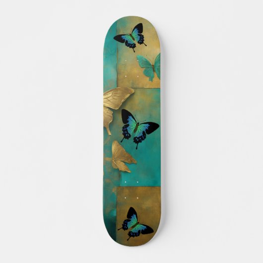 Cool Distressed Grunge Blauwgroen vlinder Schaats Skateboard (Voorkant)