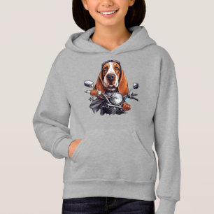 Cool dog biker, schattig basset hound dog driver