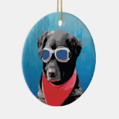 Cool Dog Black Lab Red Bandana Blue Goggles Keramisch Ornament (Rechts)