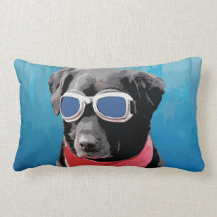 Cool Dog Black Lab Red Bandana Blue Goggles Kussen