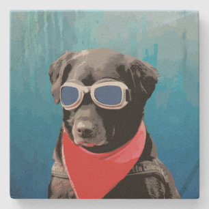 Cool Dog Black Lab Red Bandana Blue Goggles Stenen Onderzetter