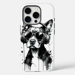 Cool Dog hoofdtelefoon Schattige Huisdieren Zwart iPhone 16 Pro Hoesje