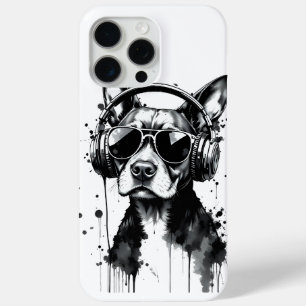 Cool Dog hoofdtelefoon Schattige Huisdieren Zwart iPhone 15 Pro Max Hoesje