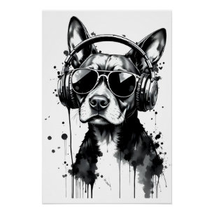 Cool Dog hoofdtelefoon Schattige Huisdieren Zwart Perfect Poster