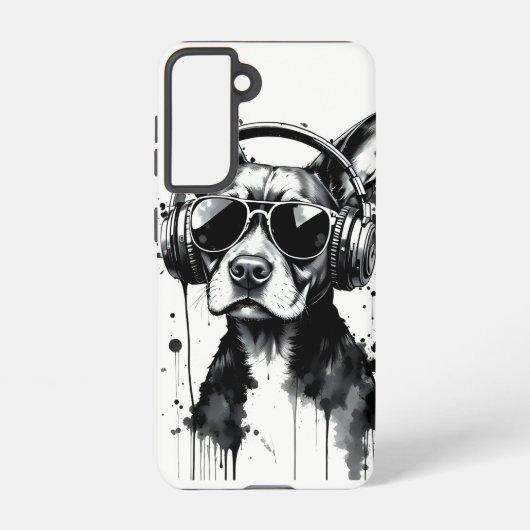 Cool Dog hoofdtelefoon Schattige Huisdieren Zwart  Samsung Galaxy Hoesje (Achterkant)