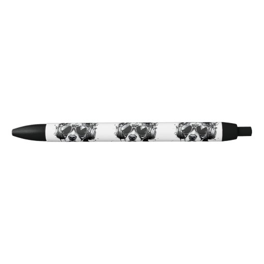 Cool Dog hoofdtelefoon Schattige Huisdieren Zwart Zwarte Inkt Pen (Voorkant)