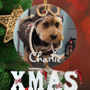 Cool Dog Pilot-foto, Prettig kerstfeest,Personalis Keramisch Ornament