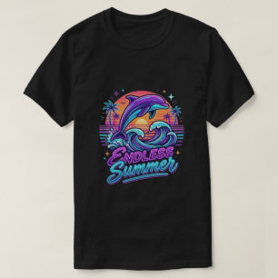 Cool Dolfijn Strand Eindeloze Zomer Retro Neon T-shirt