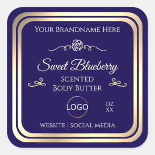 Cool Donkerblauw Product Label Goud Lijst met Logo