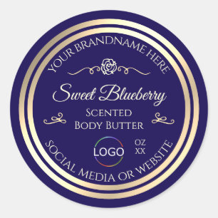 Cool Donkerblauw Product Label Goud Lijst met Logo