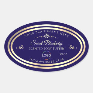 Cool Donkerblauw Product Label Goud Lijst met Logo