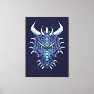 Cool Dragon Art - Paarse Blue Magical Dragon Head Canvas Afdruk