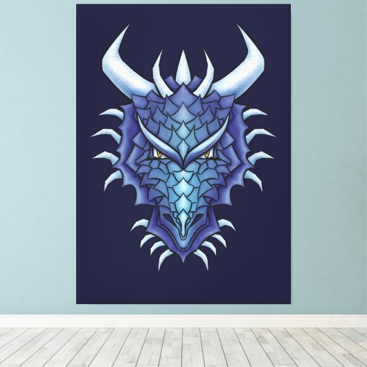 Cool Dragon Art - Paarse Blue Magical Dragon Head Canvas Afdruk (Insitu (Houten vloer))