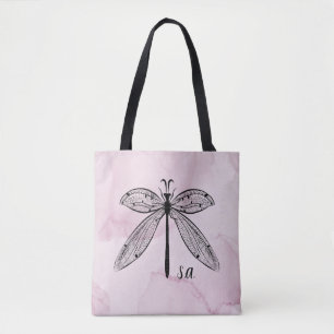 Cool Dragonfly Cottagecore Pink Monogram Sac fourr