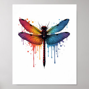 Cool Dragonfly op kleurrijke geschilderde Dragonfl Poster