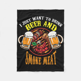 Cool Drink Beer And Smoke Meat Bbq Funny Foodie Lo Fleece Deken