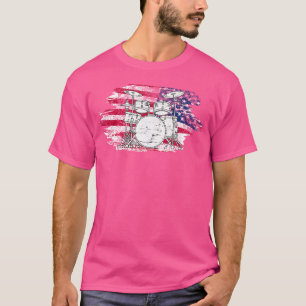 Cool Drummer Art voor Mannen Vrouwen Amerika Vlag T-shirt