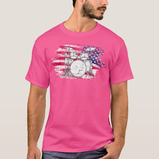 Cool Drummer Art voor Mannen Vrouwen Amerika Vlag  T-shirt (Voorkant)