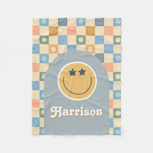 Cool Dude Boys Retro Geruite 70s Face Fleece Deken (Voorkant)