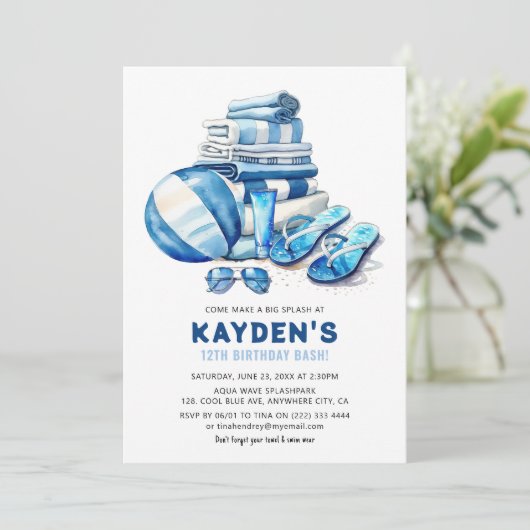 Cool Dude Pool Party Boy Birthday Bash Kaart (Staand voorkant)