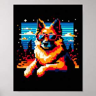 Cool Duitse Herder Hond Pixel Art Style Kerstmis Poster
