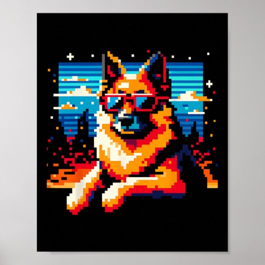 Cool Duitse Herder Hond Pixel Art Style Kerstmis Poster (Voorkant)