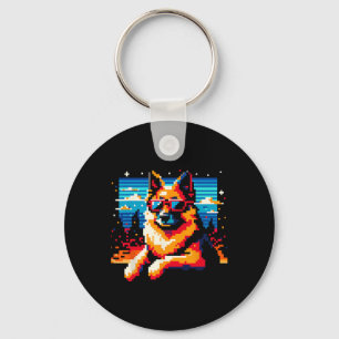 Cool Duitse Herder Hond Pixel Art Style Kerstmis Sleutelhanger