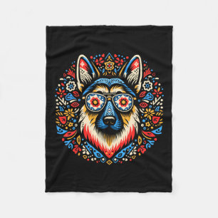 Cool Duitse Herder Hond Volkskunst Stijl Kerstmis Fleece Deken