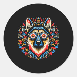 Cool Duitse Herder Hond Volkskunst Stijl Kerstmis Ronde Sticker